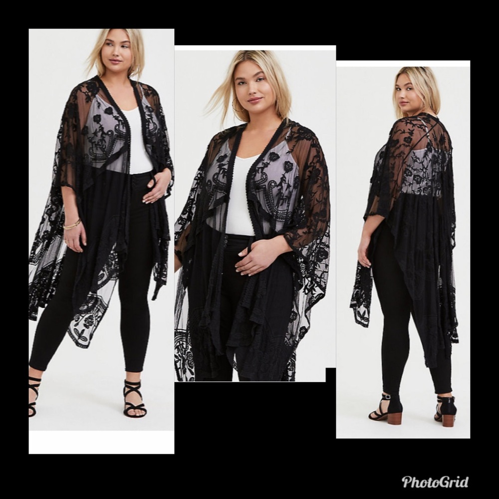 Brand new plus BLACK MESH EMBROIDERED RUANA